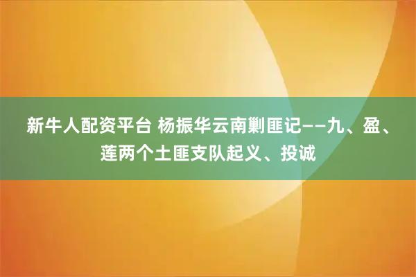 新牛人配资平台 杨振华云南剿匪记——九、盈、莲两个土匪支队起义、投诚
